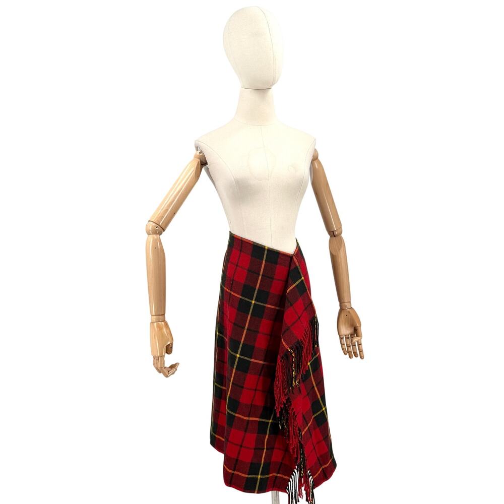 JW Anderson x Uniqlo Red Tartan Plaid Asymmetrical Fringe Midi Kilt Skirt